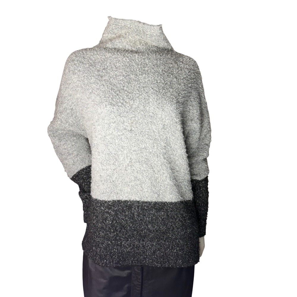 Karen Kane Sweater Boucle‎ Knit Colorblock Funnel Neck Oversized Cozy Grey XXL